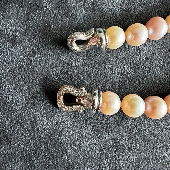 David Yurman Bijoux Pastel Pink & White Pearl Necklace w/ Diamonds - 9mm - 16" - Picture 11 of 14